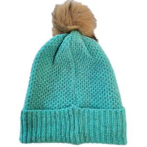 LOFT Turquoise Knit Pom Pom Hat EUC